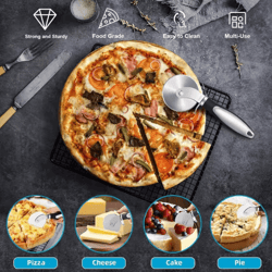 3-inch stainless steel pizza cutter wheel – ergonomic non-slip handle with finger guard