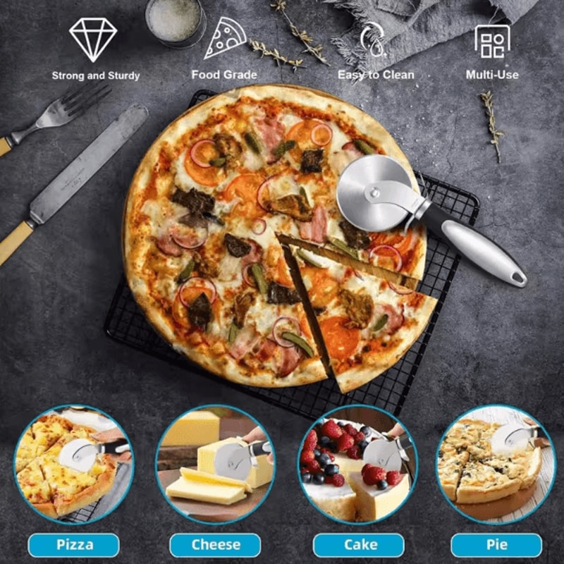 3Inch Stainless Steel Pizza Cutter Wheel Ergonomic NonSlip Handle With Finger Guard 0