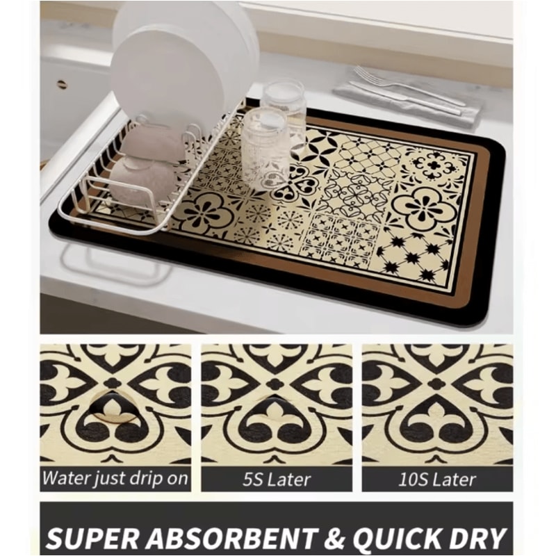 Premium Absorbent Dish Drying Mat With Waterproof Rubber Backing For Kitchen Coffee Bar 1