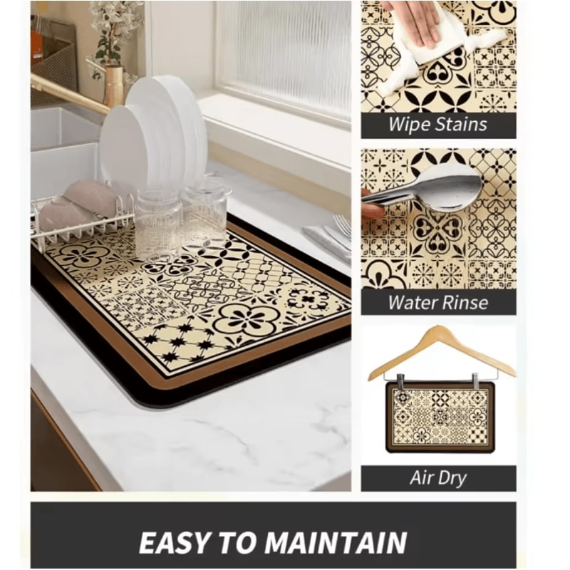 Premium Absorbent Dish Drying Mat With Waterproof Rubber Backing For Kitchen Coffee Bar 2