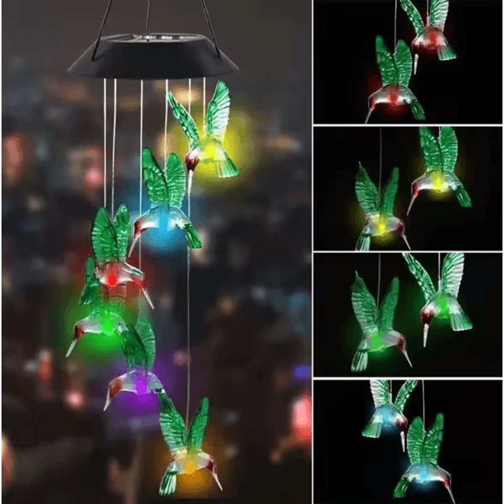Solar LED Hummingbird Wind Chimes Lights Color Changing Garden Decor Outdoor Hanging Lamp 1