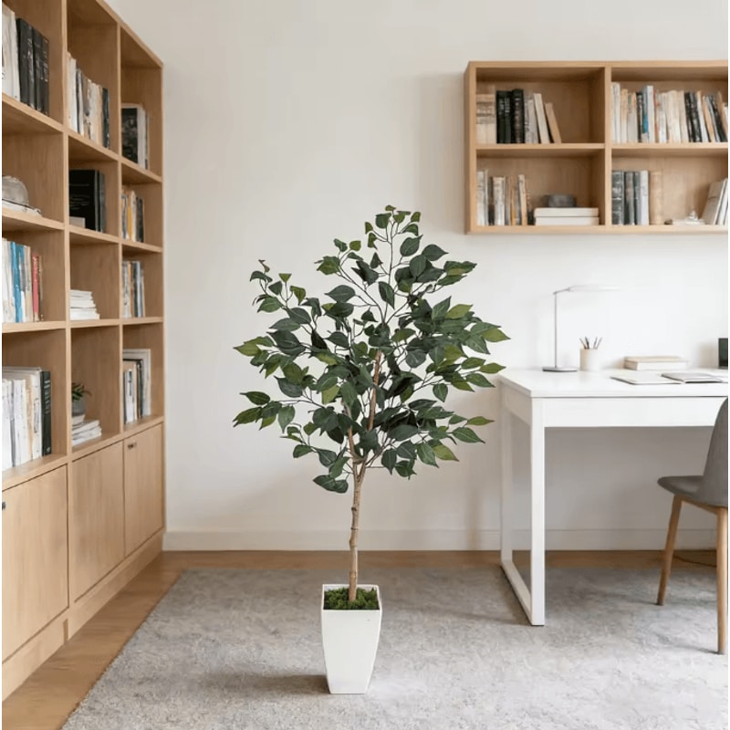 13M Curved Trunk Artificial Ficus Tree In Pot Realistic Faux Indoor Plant Decor 0