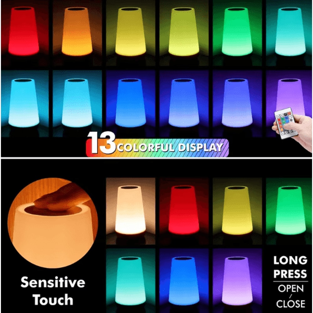 13Color RGB Touch Night Light With Remote Control Dimmable Rechargeable Bedside Lamp 2