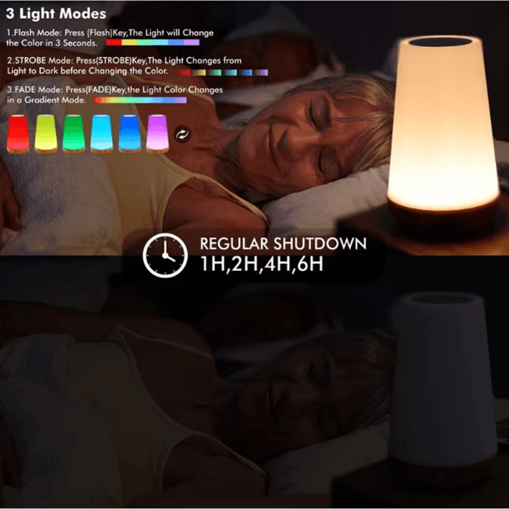 13Color RGB Touch Night Light With Remote Control Dimmable Rechargeable Bedside Lamp 3
