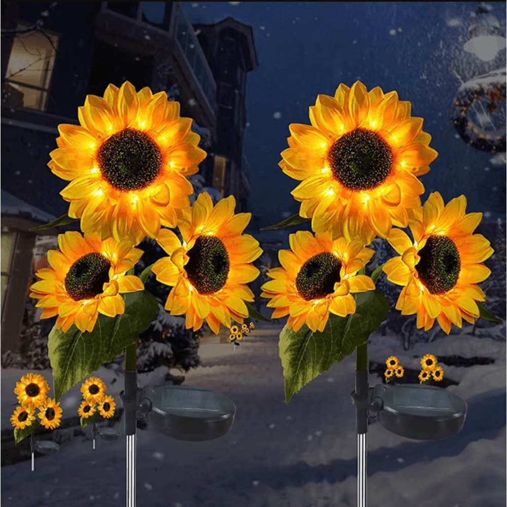Solar LED Sunflower Rose Garden Lights Waterproof Colorful Outdoor Landscape Decor 2