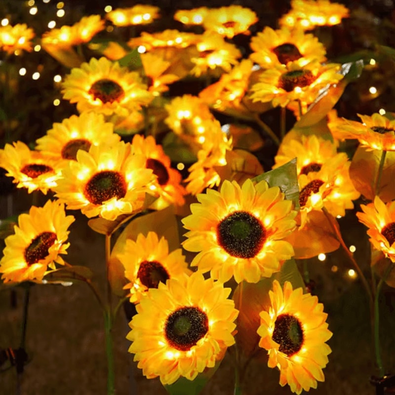 Solar LED Sunflower Rose Garden Lights Waterproof Colorful Outdoor Landscape Decor 3
