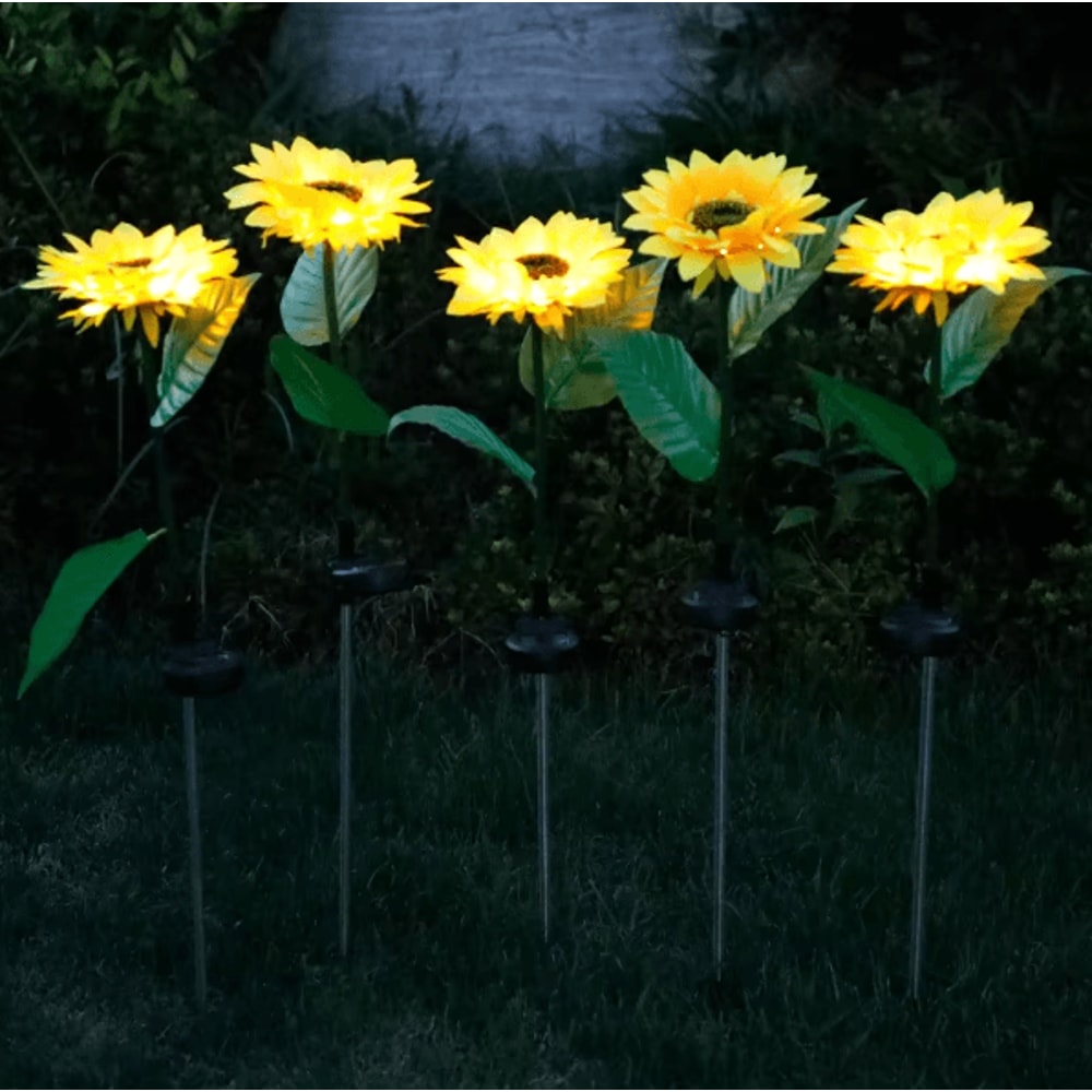 Solar LED Sunflower Rose Garden Lights Waterproof Colorful Outdoor Landscape Decor 4