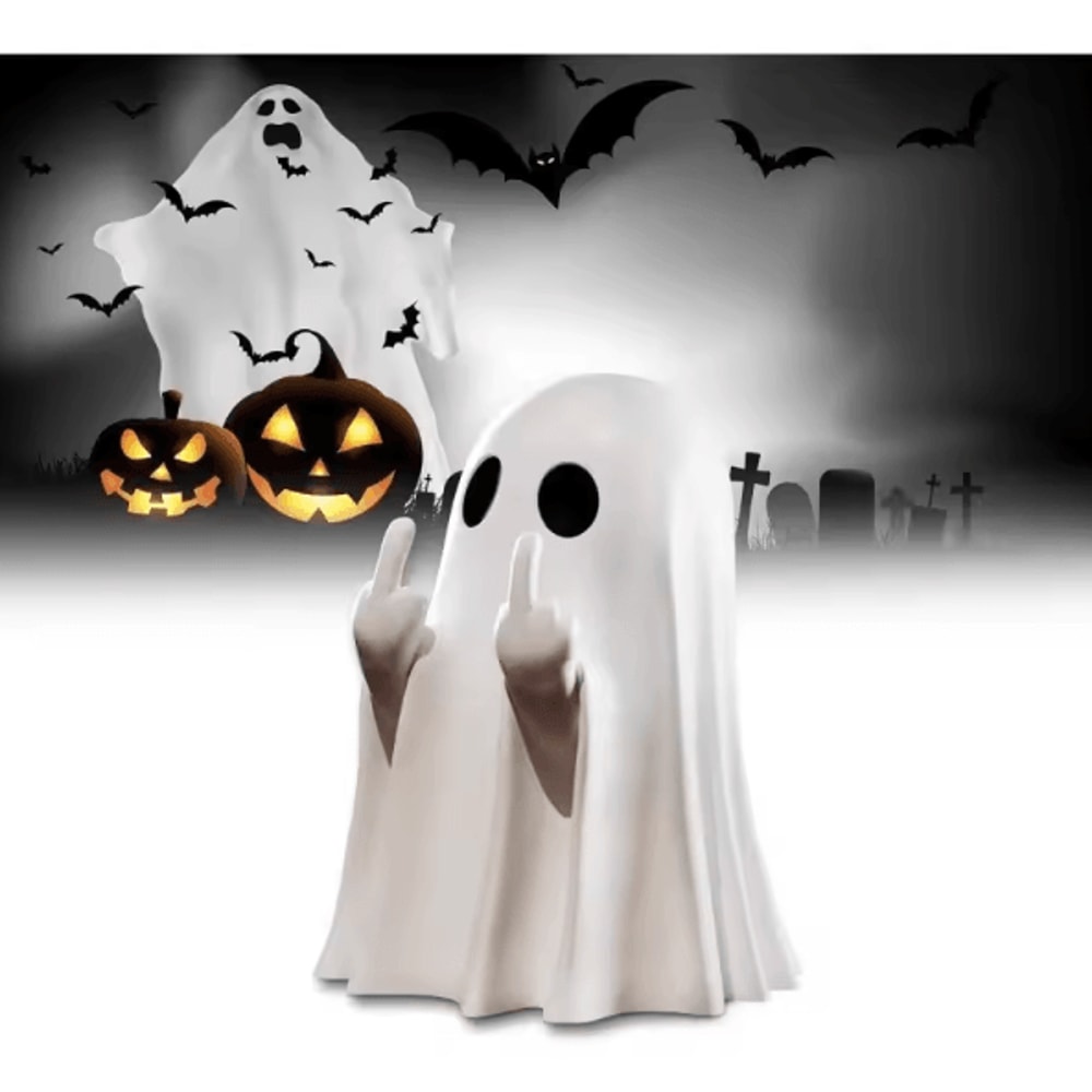 Funny Middle Finger Ghost Figurine Cute Spooky Halloween Desk Home Decor 3