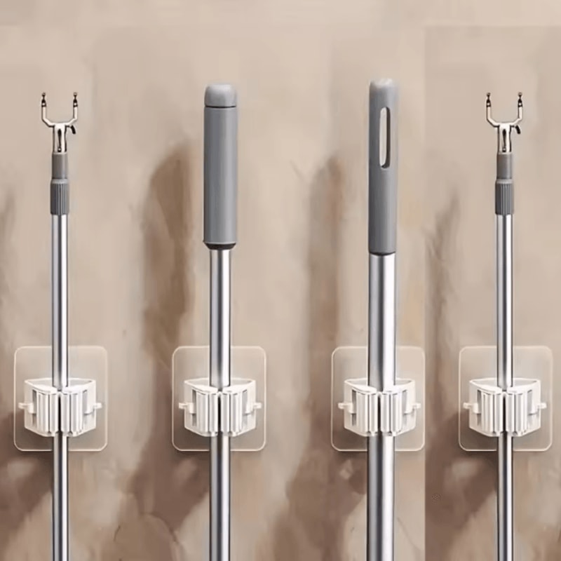 4PCS SelfAdhesive Mop Broom Holder Wall Mount NoDrill Organizer For Kitchen Bathroom 1