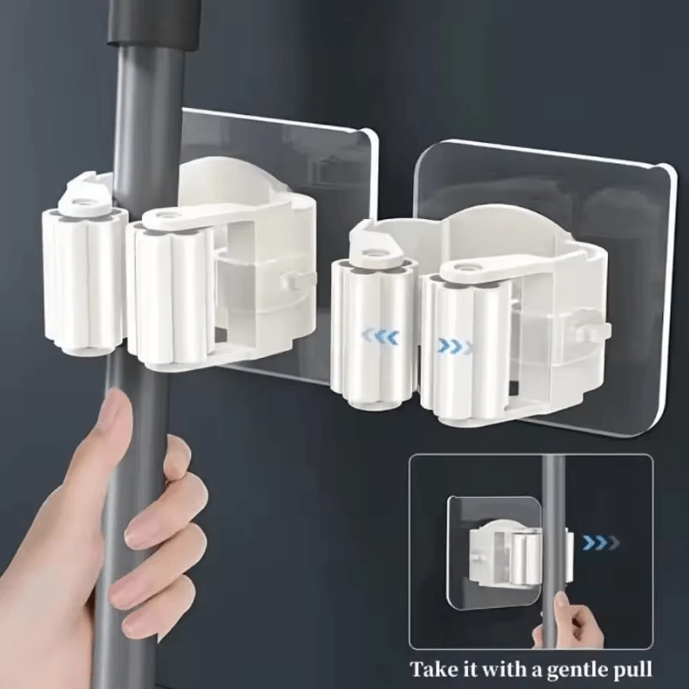 4PCS SelfAdhesive Mop Broom Holder Wall Mount NoDrill Organizer For Kitchen Bathroom 4