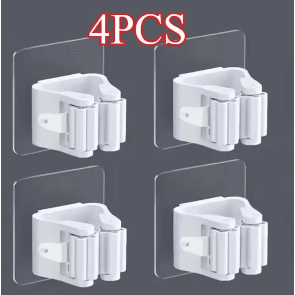 4PCS SelfAdhesive Mop Broom Holder Wall Mount NoDrill Organizer For Kitchen Bathroom 6