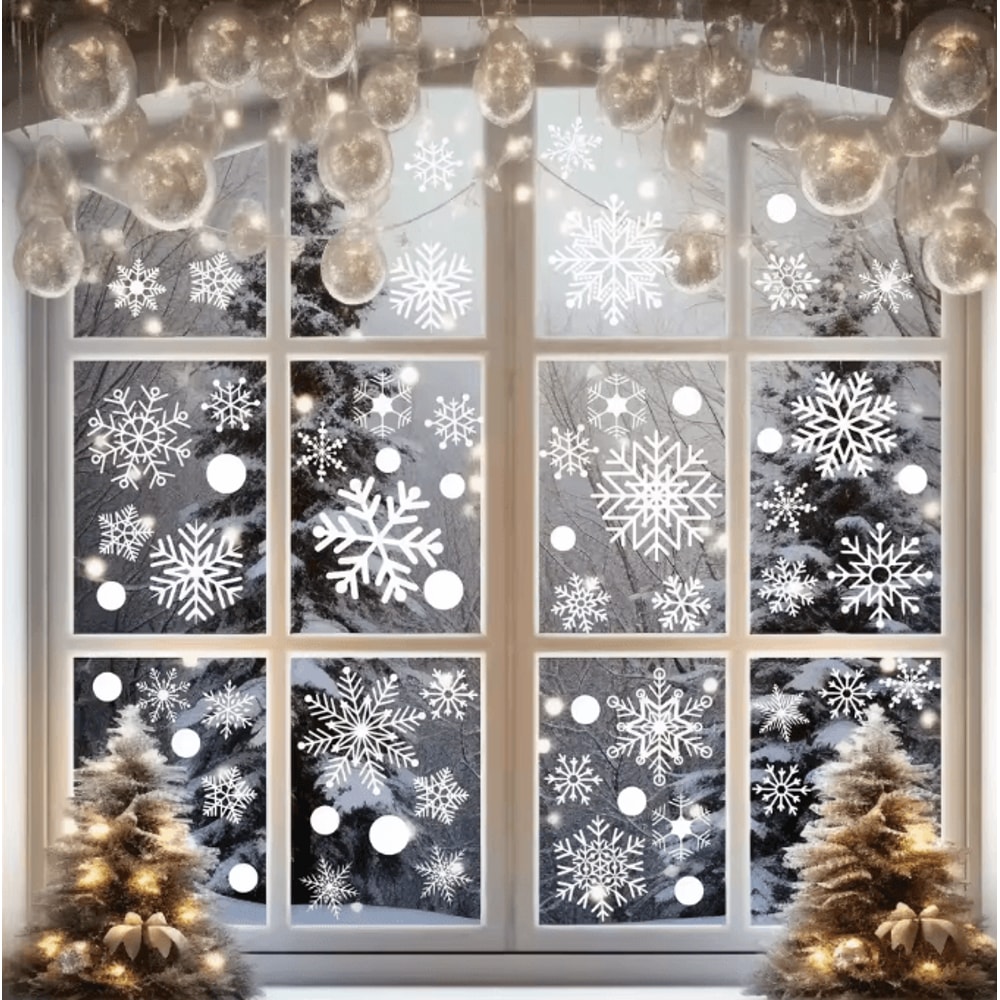 White Snowflake Christmas Window Stickers Reusable Holiday Wall Glass Decoration Set 0
