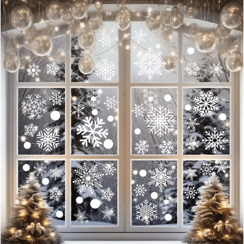 White Snowflake Christmas Window Stickers Reusable Holiday Wall Glass Decoration Set 0