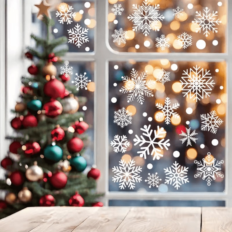 White Snowflake Christmas Window Stickers Reusable Holiday Wall Glass Decoration Set 1