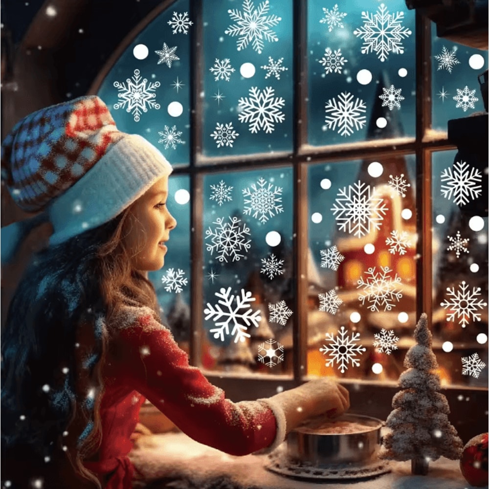White Snowflake Christmas Window Stickers Reusable Holiday Wall Glass Decoration Set 2