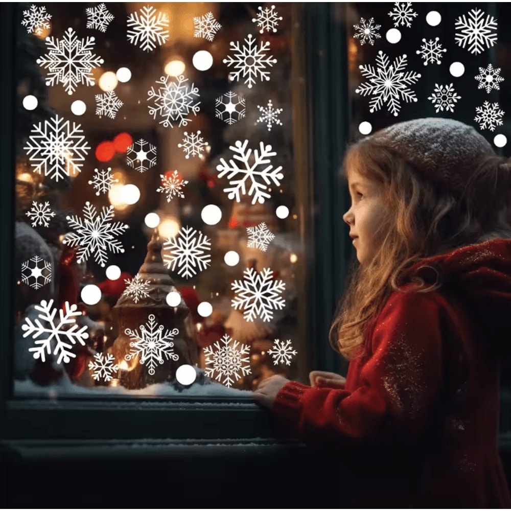 White Snowflake Christmas Window Stickers Reusable Holiday Wall Glass Decoration Set 3