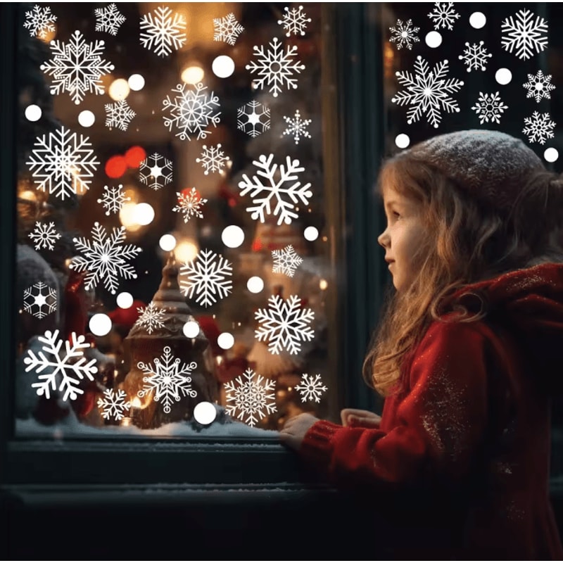 White Snowflake Christmas Window Stickers Reusable Holiday Wall Glass Decoration Set 3