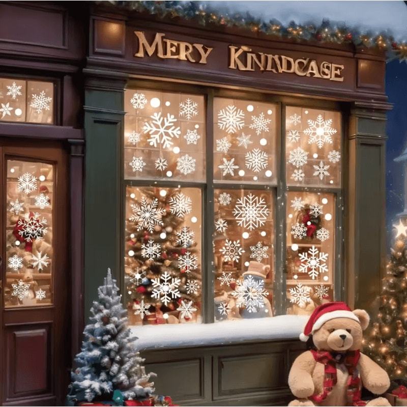 White Snowflake Christmas Window Stickers Reusable Holiday Wall Glass Decoration Set 4
