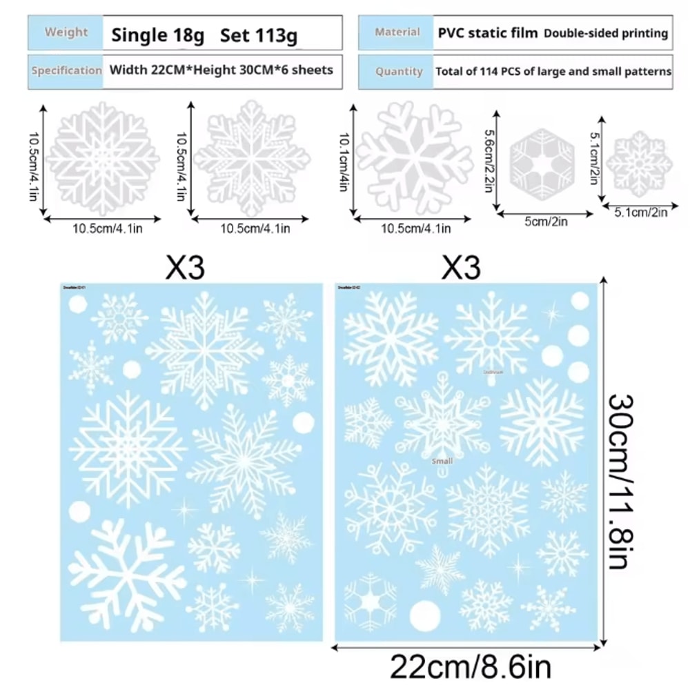 White Snowflake Christmas Window Stickers Reusable Holiday Wall Glass Decoration Set 5