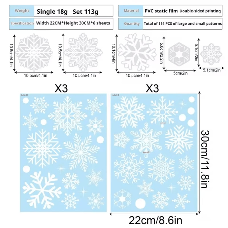 White Snowflake Christmas Window Stickers Reusable Holiday Wall Glass Decoration Set 5