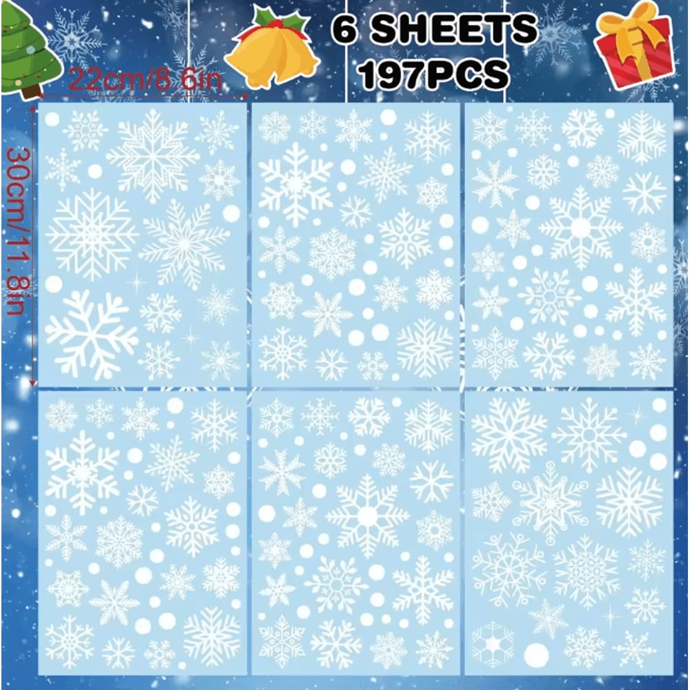 White Snowflake Christmas Window Stickers Reusable Holiday Wall Glass Decoration Set 6
