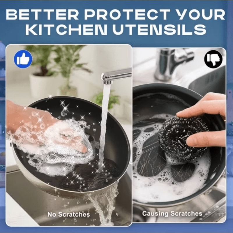 6Pack Stainless Steel Scrubber Pads Heavy Duty NonScratch Wire Scouring Cloth For Kitchen Cleaning 1