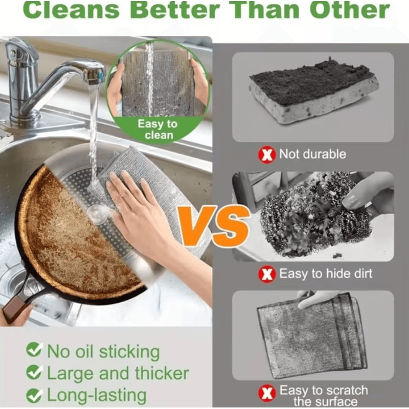 6Pack Stainless Steel Scrubber Pads Heavy Duty NonScratch Wire Scouring Cloth For Kitchen Cleaning 5