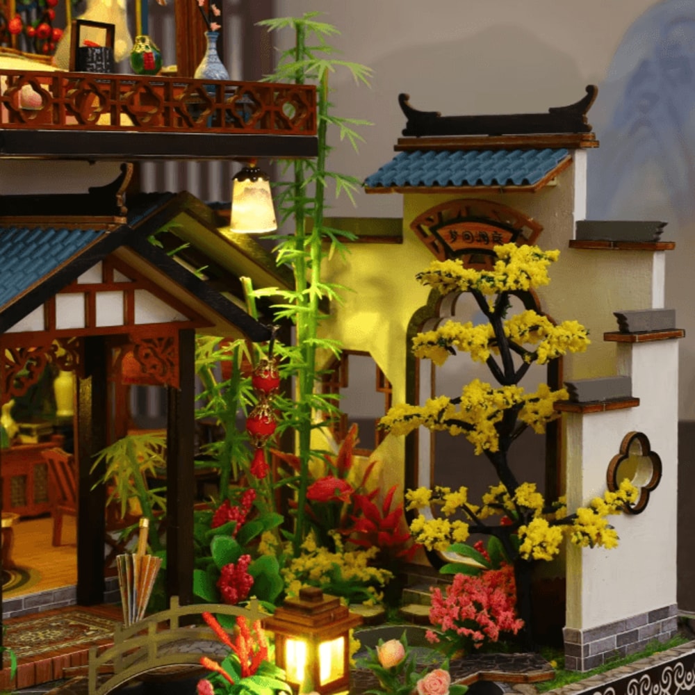 DIY Elegant Orchid Pavilion Book Nook Kit 3D Chinese Style Miniature Shelf Decor 2