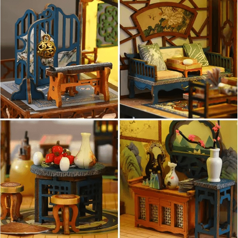 DIY Elegant Orchid Pavilion Book Nook Kit 3D Chinese Style Miniature Shelf Decor 4