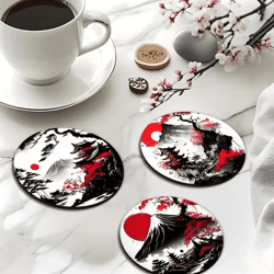 6-piece wooden japanese landscape coaster set – non-slip heatproof drink coasters for home & office