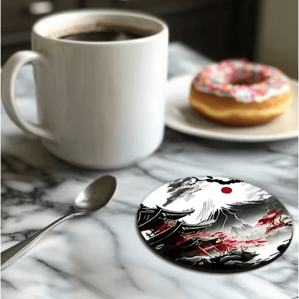 6Piece Wooden Japanese Landscape Coaster Set NonSlip Heatproof Drink Coasters For Home Office 2