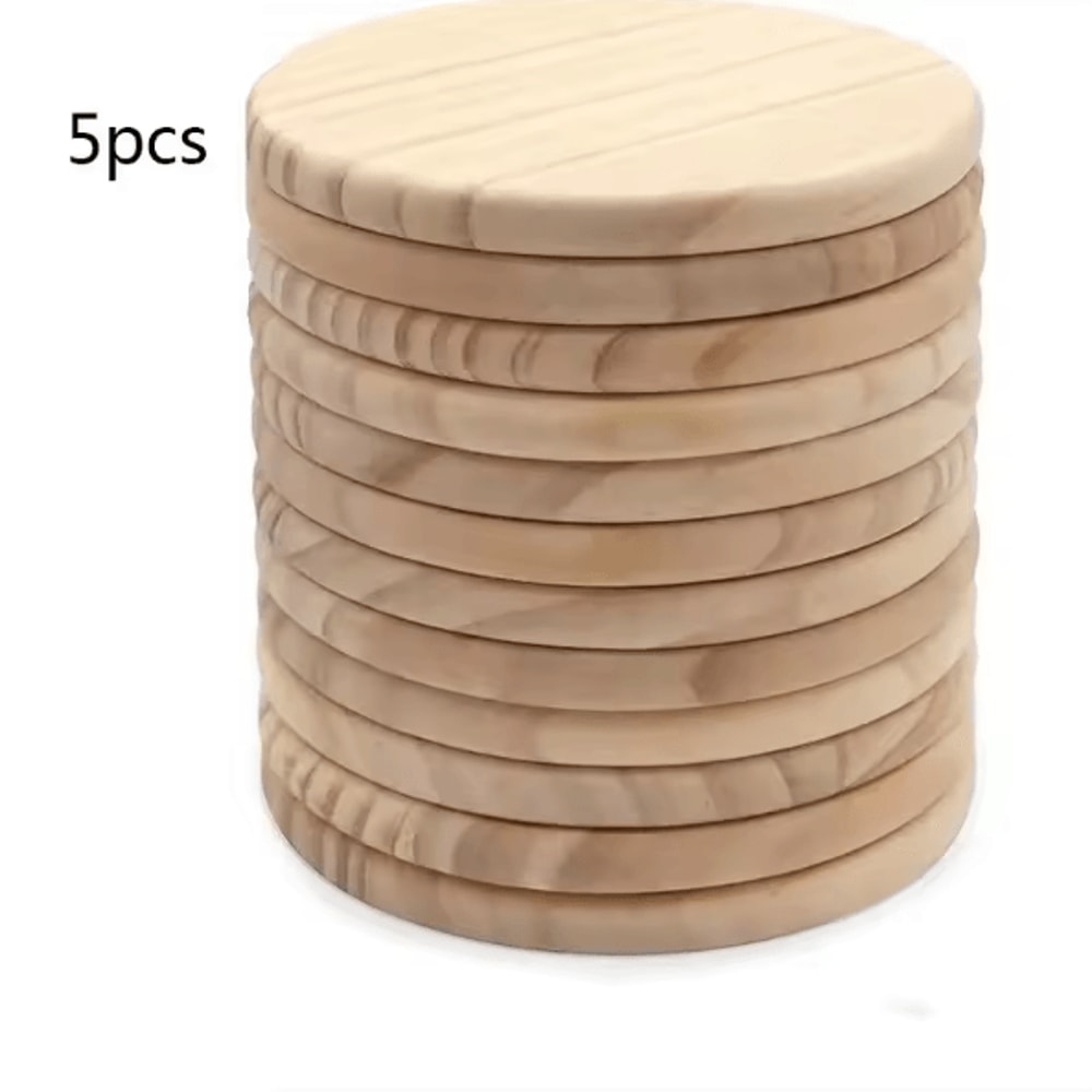 5PCS Unfinished Wooden Coaster Set 4Inch DIY Blank Wood Coasters For Crafts Home Decor 5