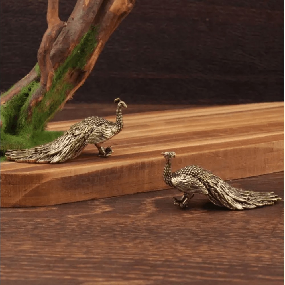 Elegant Brass Peacock Figurine Chinese Handcrafted Mini Ornament For Home Desk Decor 0