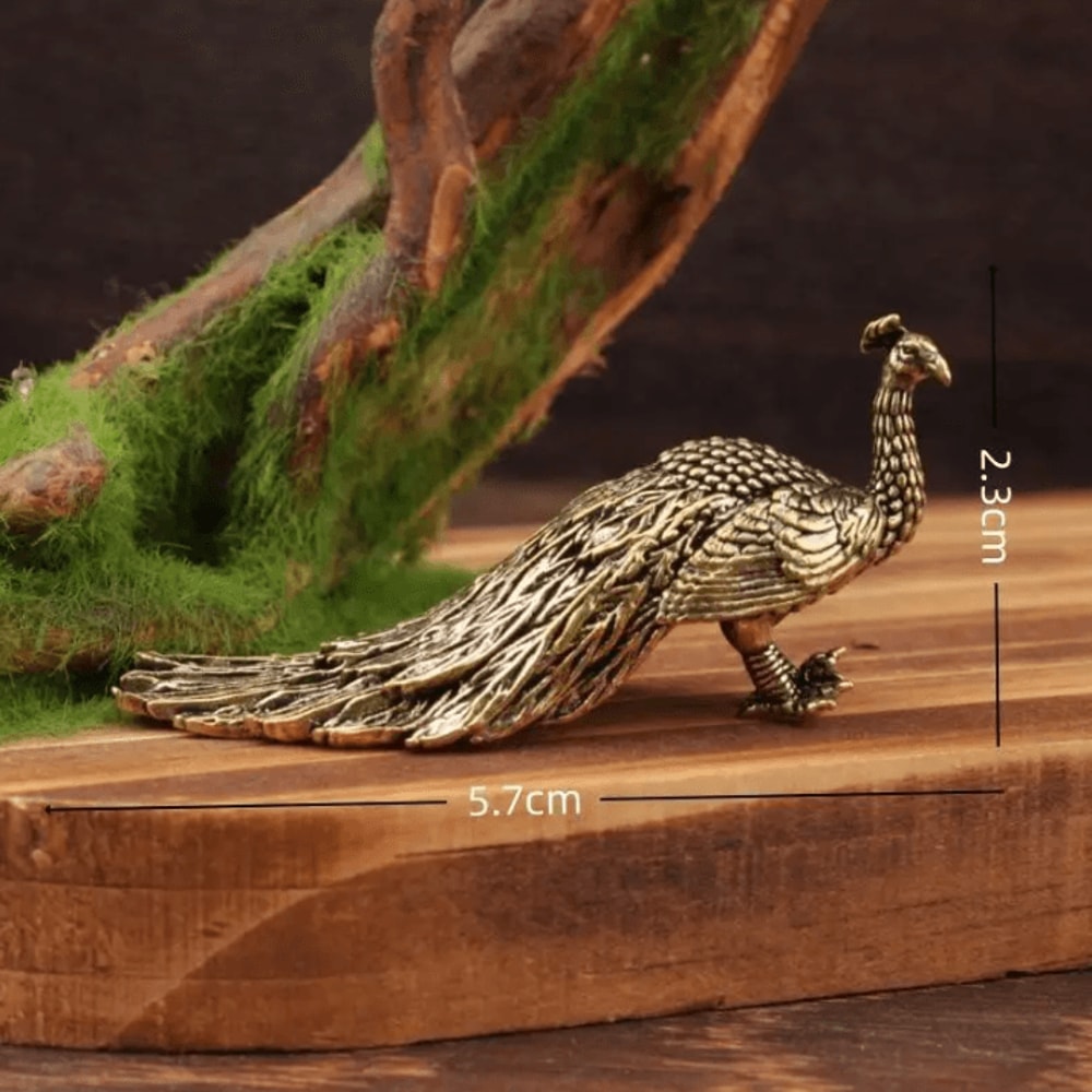Elegant Brass Peacock Figurine Chinese Handcrafted Mini Ornament For Home Desk Decor 3