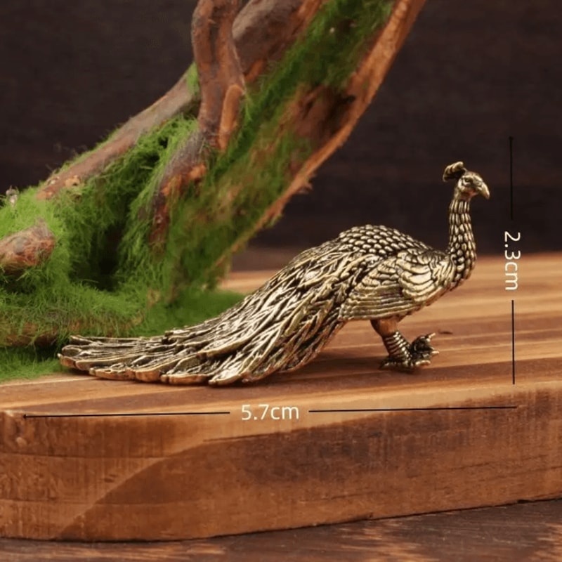 Elegant Brass Peacock Figurine Chinese Handcrafted Mini Ornament For Home Desk Decor 3