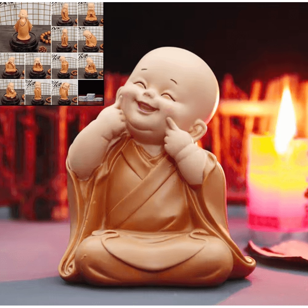 Cute Mini Monk Resin Figurine Zen Buddha Statue For Desk Home Decor 0