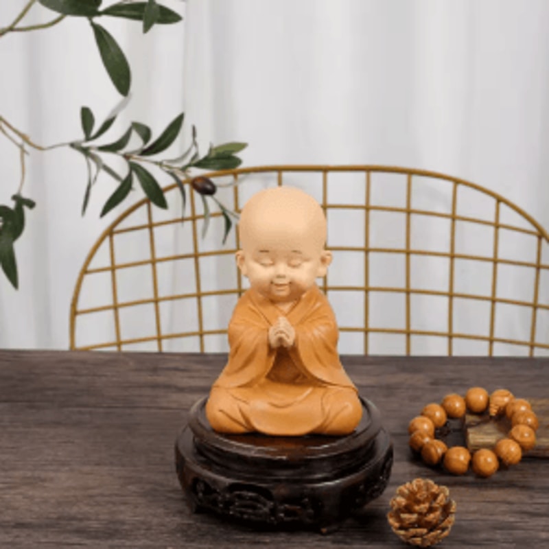 Cute Mini Monk Resin Figurine Zen Buddha Statue For Desk Home Decor 12