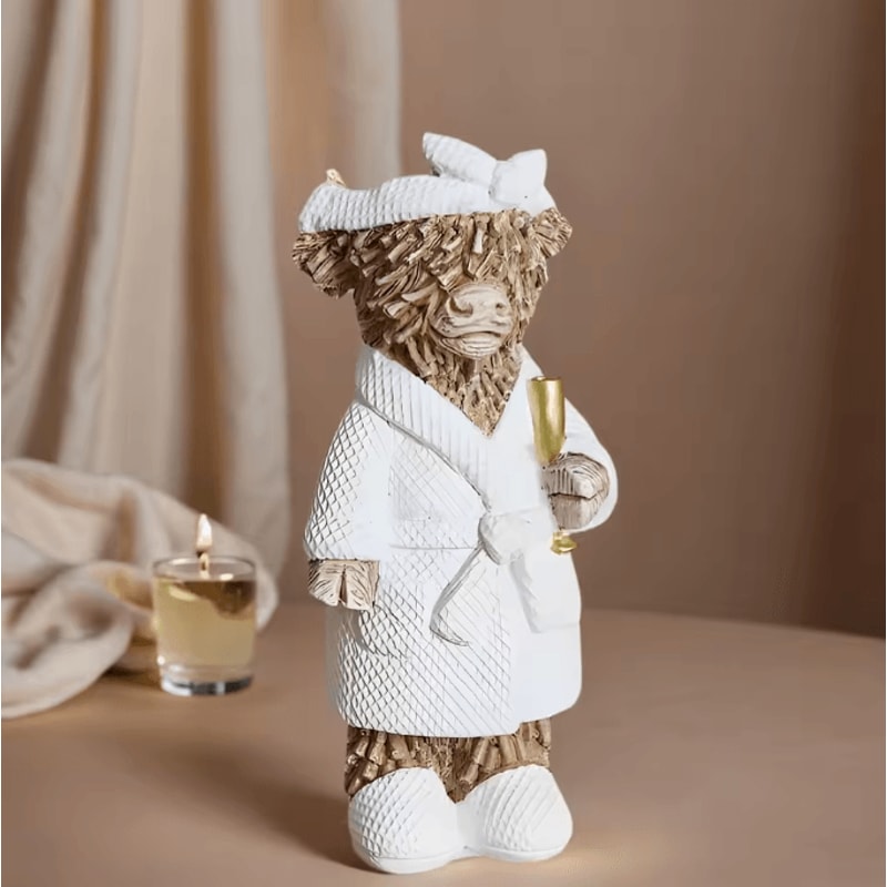 Funny Highland Cow Champagne Figurine Rustic Farmhouse Resin Decor For Home Office 0