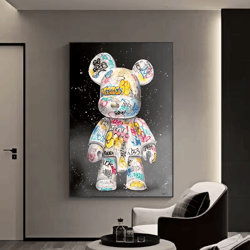 cute graffiti bear canvas wall art – kawaii cartoon pop art poster for stylish room decor