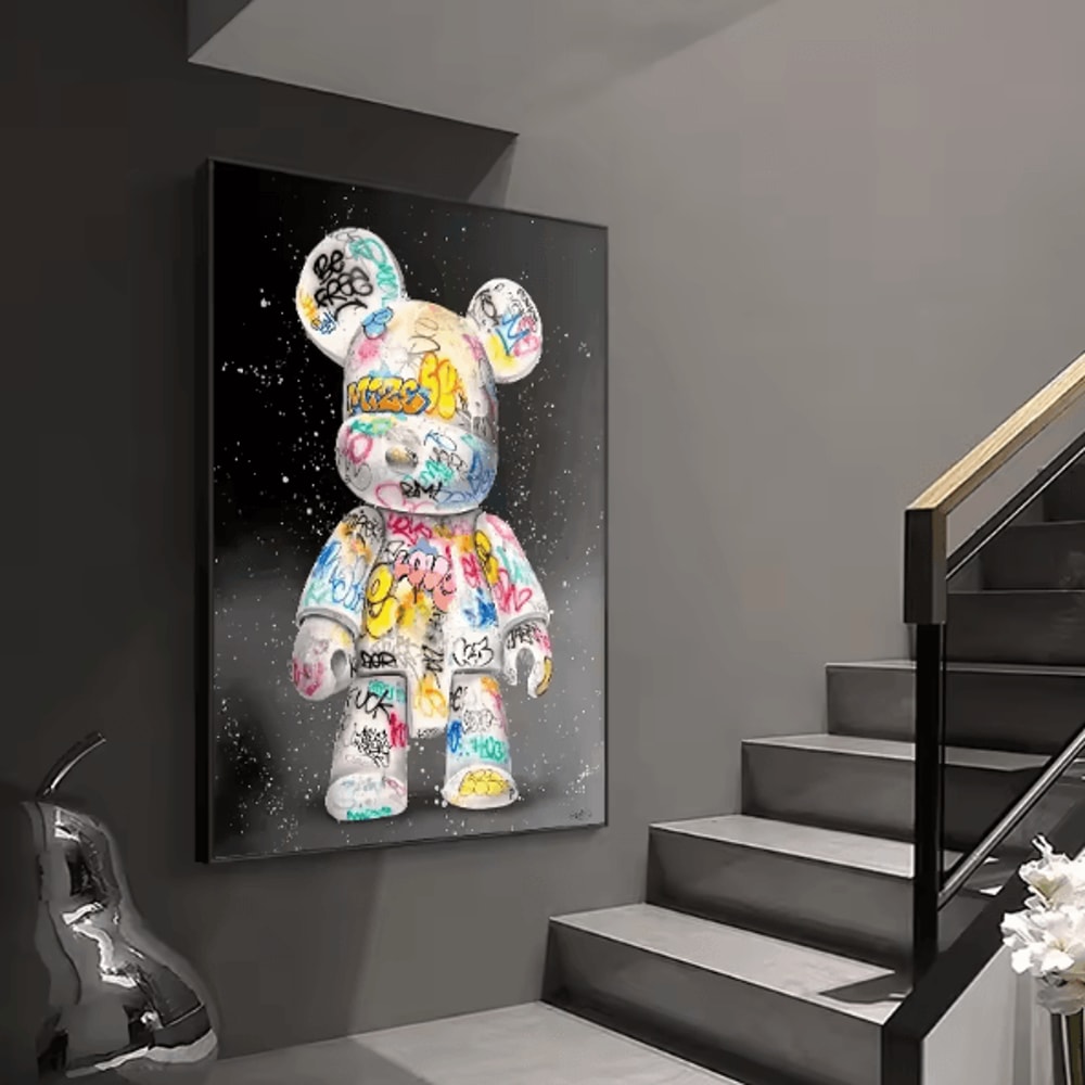 Cute Graffiti Bear Canvas Wall Art Kawaii Cartoon Pop Art Poster For Stylish Room Decor 1