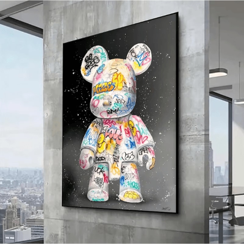Cute Graffiti Bear Canvas Wall Art Kawaii Cartoon Pop Art Poster For Stylish Room Decor 3