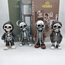 cool mini skeleton resin figurine – spooky skull statue for halloween & home decor