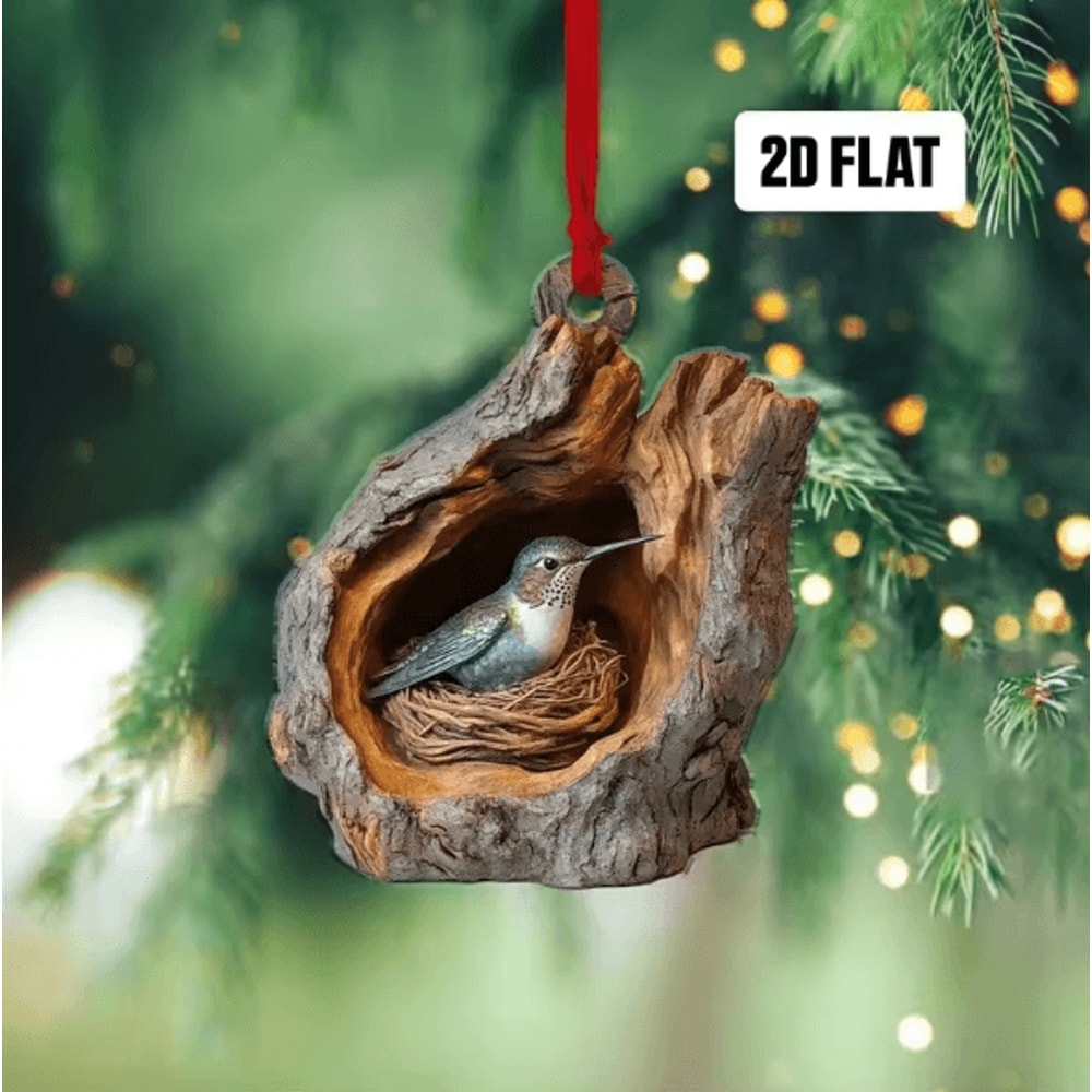 Acrylic Woodland Animal Tree Trunk Ornaments Cute Bunny Owl Hedgehog Christmas Hanging Decor 2