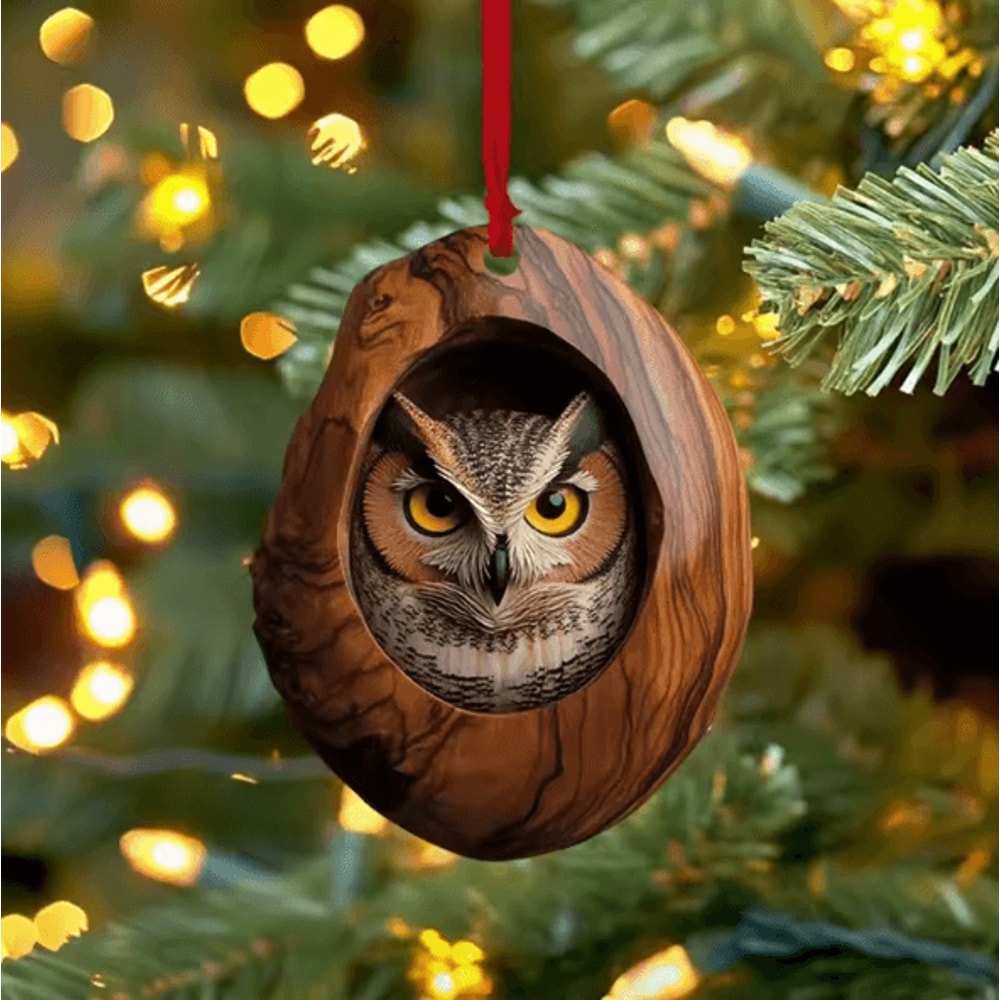 Acrylic Woodland Animal Tree Trunk Ornaments Cute Bunny Owl Hedgehog Christmas Hanging Decor 5