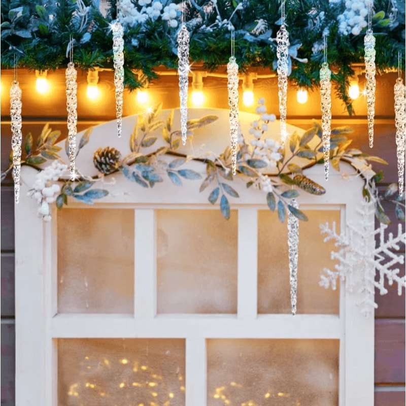 24PCS Acrylic Christmas Icicle Ornaments Realistic Hanging Tree Decorations For Winter Decor 2