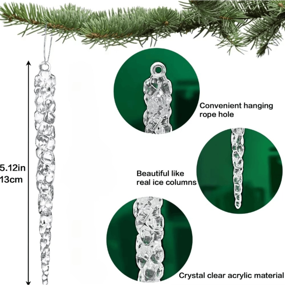 24PCS Acrylic Christmas Icicle Ornaments Realistic Hanging Tree Decorations For Winter Decor 4