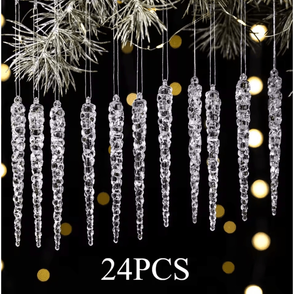 24PCS Acrylic Christmas Icicle Ornaments Realistic Hanging Tree Decorations For Winter Decor 5