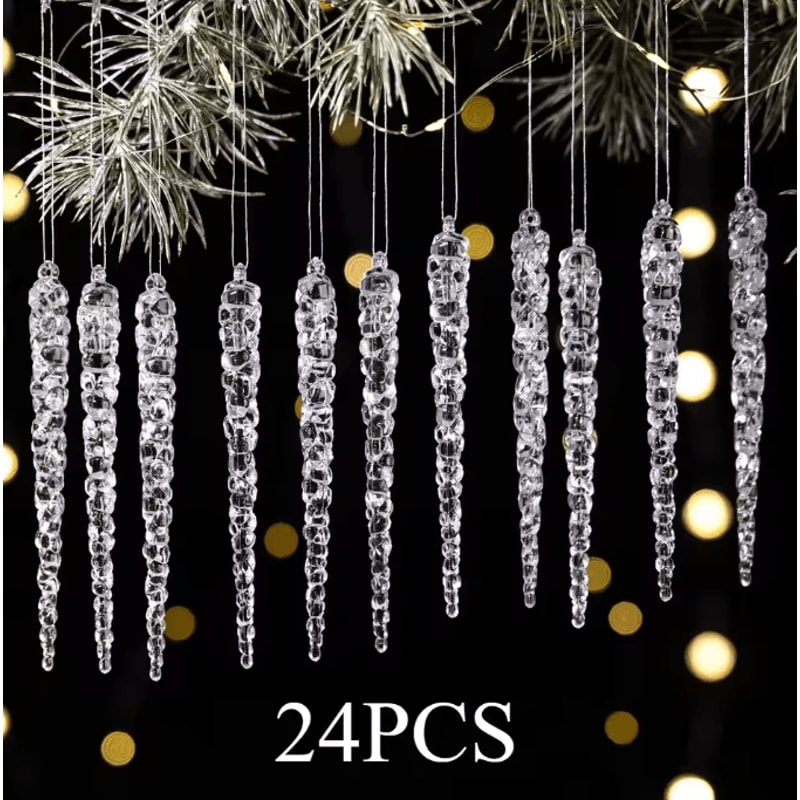 24PCS Acrylic Christmas Icicle Ornaments Realistic Hanging Tree Decorations For Winter Decor 5