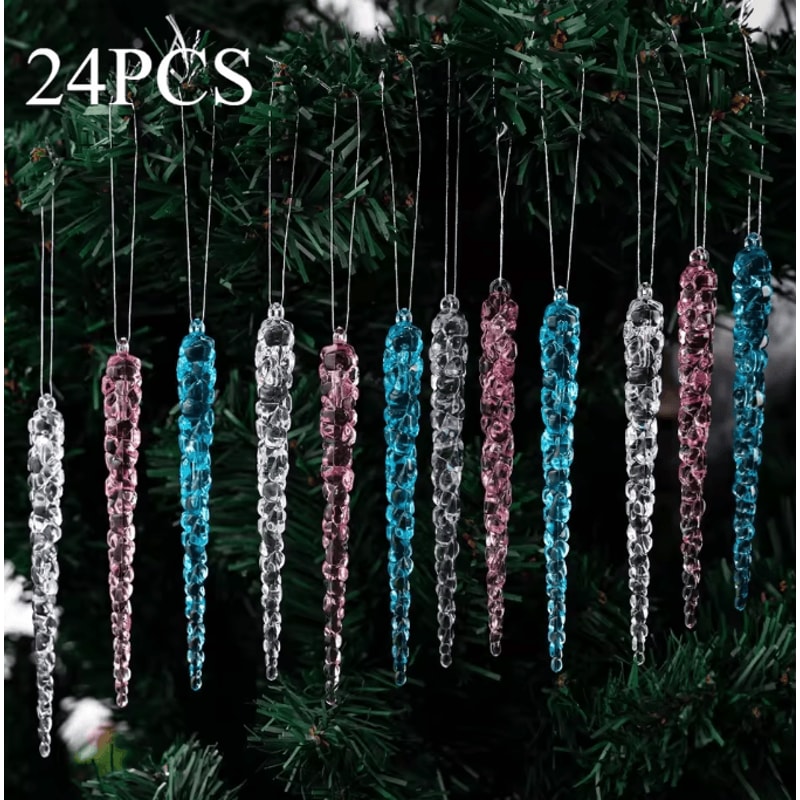 24PCS Acrylic Christmas Icicle Ornaments Realistic Hanging Tree Decorations For Winter Decor 6