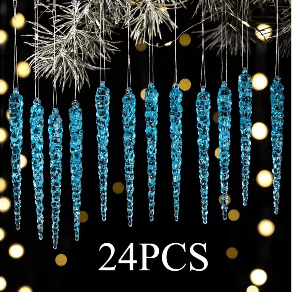 24PCS Acrylic Christmas Icicle Ornaments Realistic Hanging Tree Decorations For Winter Decor 7